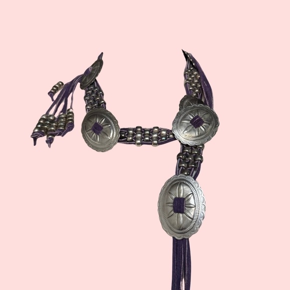ICONIC Genuine Suede Fringe Beaded Concho Belt in Gorgeous Eggplant Purple 💜 - Picture 3 of 4